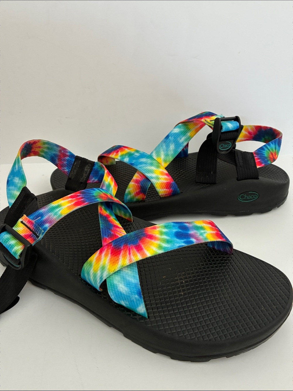 Chaco Tie-Dye Strappy Sandals - Black with Rainbow Straps Men 12